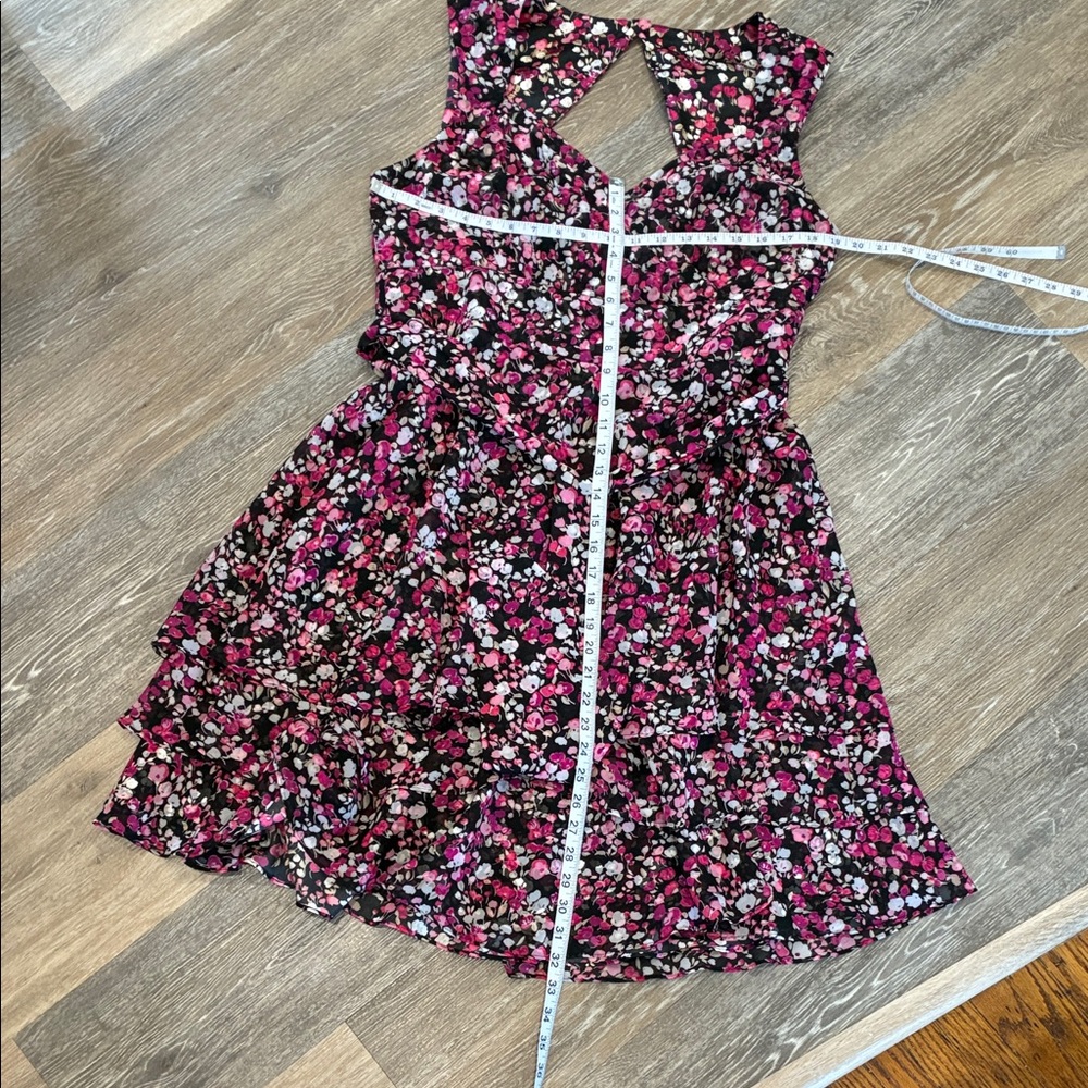 White House Black Market Black and Pink Floral Ruffle Midi Dress - Picture 8 of 15